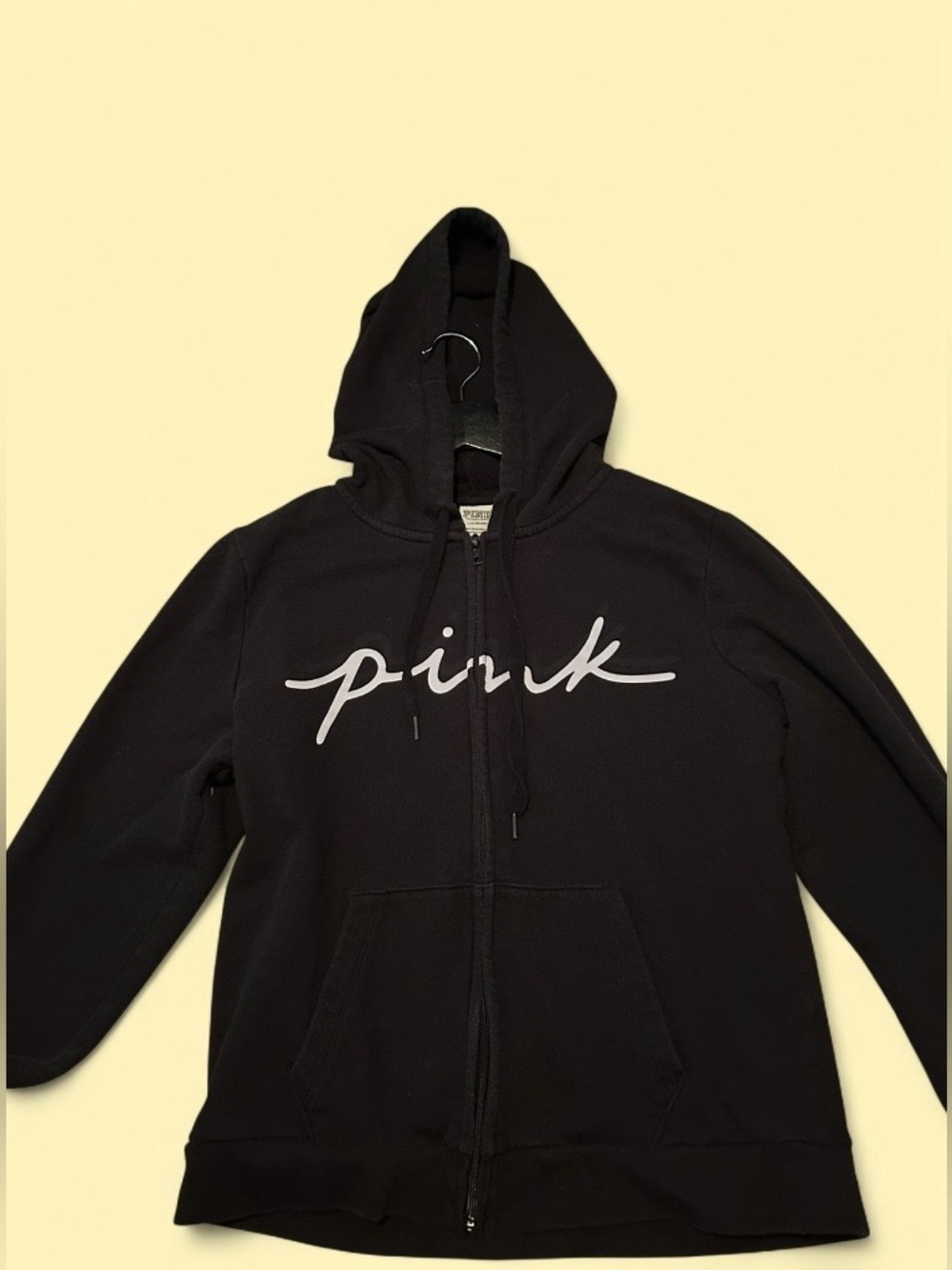 Victoria’s Secret PINK Black Zip Up Logo Hoodie - Size Large - Picture 2 of 5
